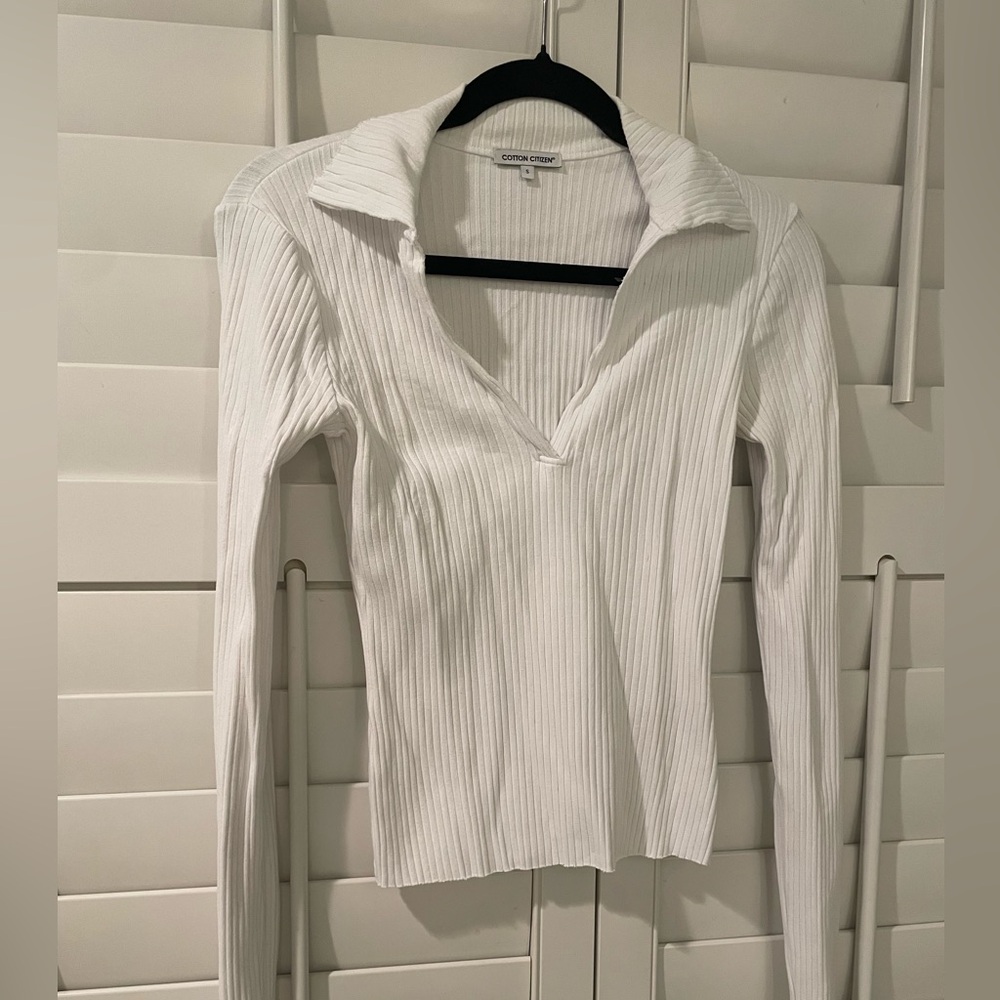 Cotton Citizen White Ribbed V-Neck Blouse SzS